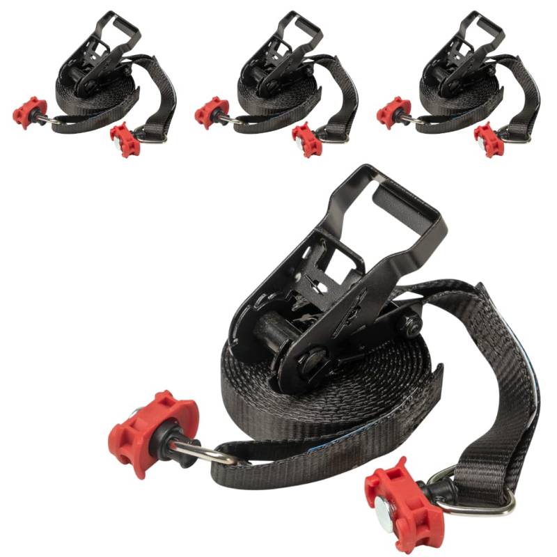LOADCARE 4 x Spanngurt Zurrgurt schwarz mit Fittingen für Airlineschienen 4 Meter x 25mm 500 daN 2-Teiliger Gurt von LOADCARE