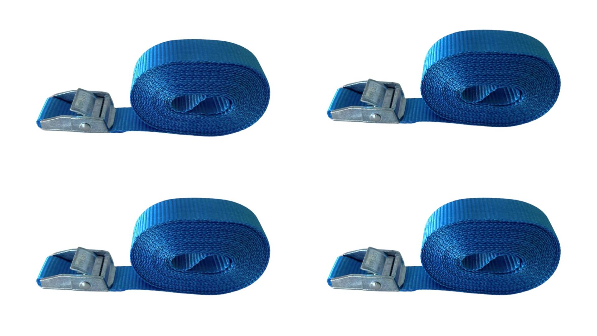LOADCARE 4er Set Spanngurte mit Klemmschloss Befestigungsgurt Schnellspanngurt 25mm breit Klemmschlossgurt einteiliger Zurrgurt 350daN (Blau, 4 m) von LOADCARE