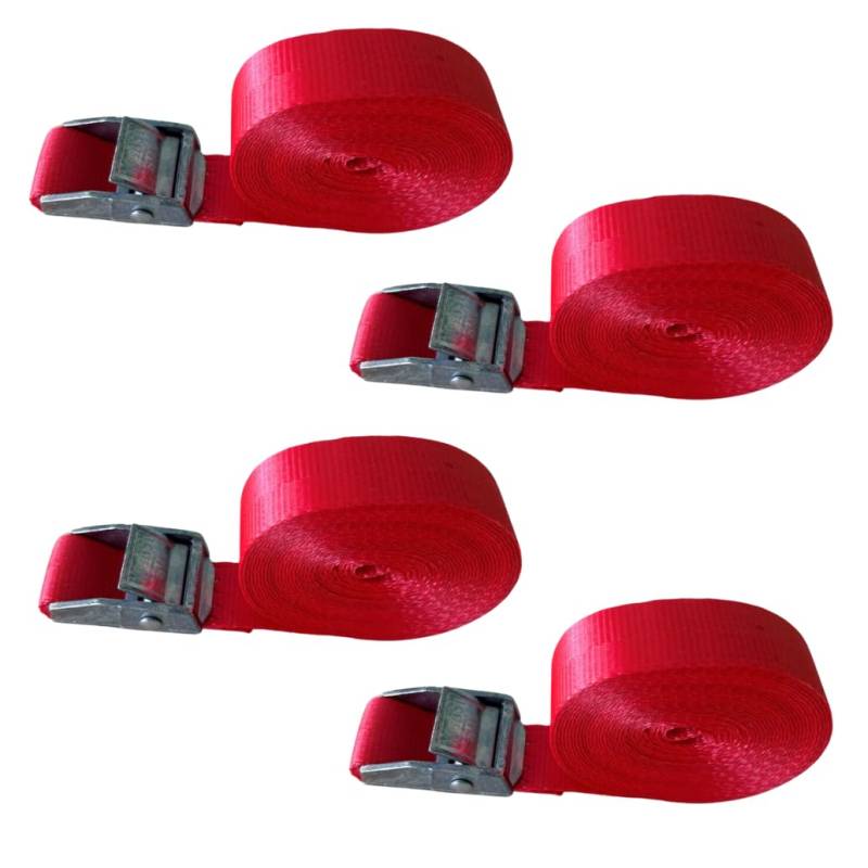 LOADCARE 4er Set Spanngurte mit Klemmschloss Befestigungsgurt Schnellspanngurt 25mm breit Klemmschlossgurt einteiliger Zurrgurt 350daN (Rot, 4 m) von LOADCARE