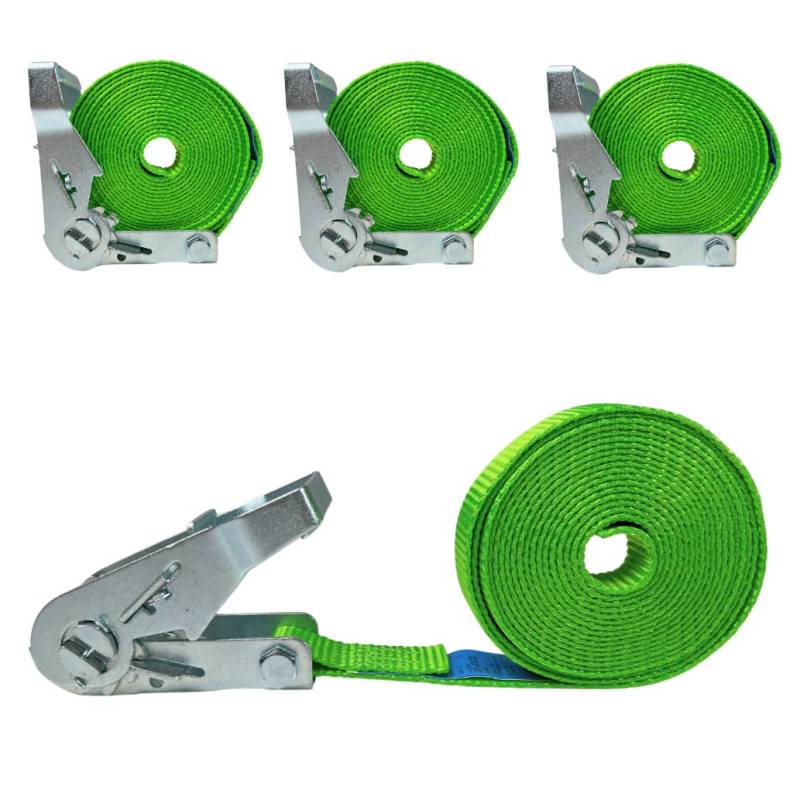 LOADCARE 4er Set 4m Spanngurt mit Ratsche Befestigungsgurt Schnellspanngurt 25mm breit Ratschenzurrgurtgurt einteiliger Zurrgurt 1000daN (grün) von LOADCARE