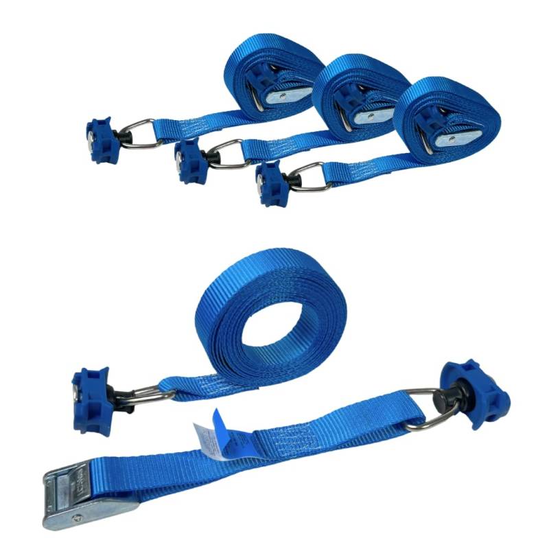 LOADCARE 4er Set 4m Zweiteiliger Spanngurt mit Klemmschloss Befestigungsgurt Schnellspanngurt für Airlineschine Zurrschiene 175 daN (blau) von LOADCARE