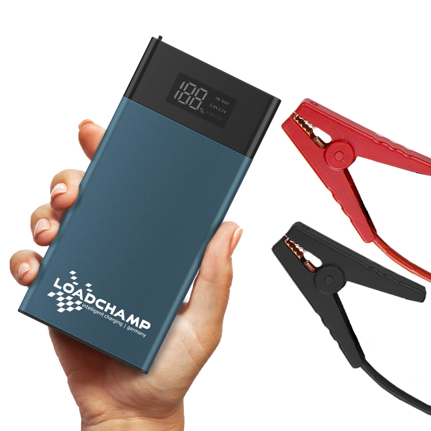 LOADCHAMP Starthilfe Powerbank 12V 10000mAh 500A Motorrad Auto Roller Starthilfegerät Jump Starter Autobatterie Starthilfe Power Bank Ladegerät USB von LOADCHAMP intelligent charging germany