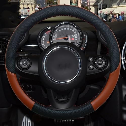 Auto Lenkradhülle Leder Auto Lenkrad Abdeckung für Mini für Cooper R56 für Clubman für Countryman für Clubvan für Coupe Auto Zubehör Lenkradbezug (Farbe : Brown7) von LOCHE