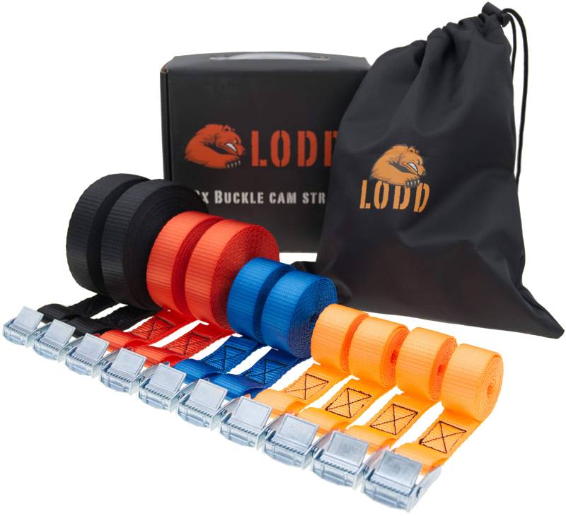 LODD - 10 verschiedene Gepäckgurte mit Kralle, von 1 m bis 6 m, Widerstandskraft 250 kg, Transport und Zurrgurt von Gepäck, Fahrrad, Umzug ... inklusive Aufbewahrungstasche von LODD