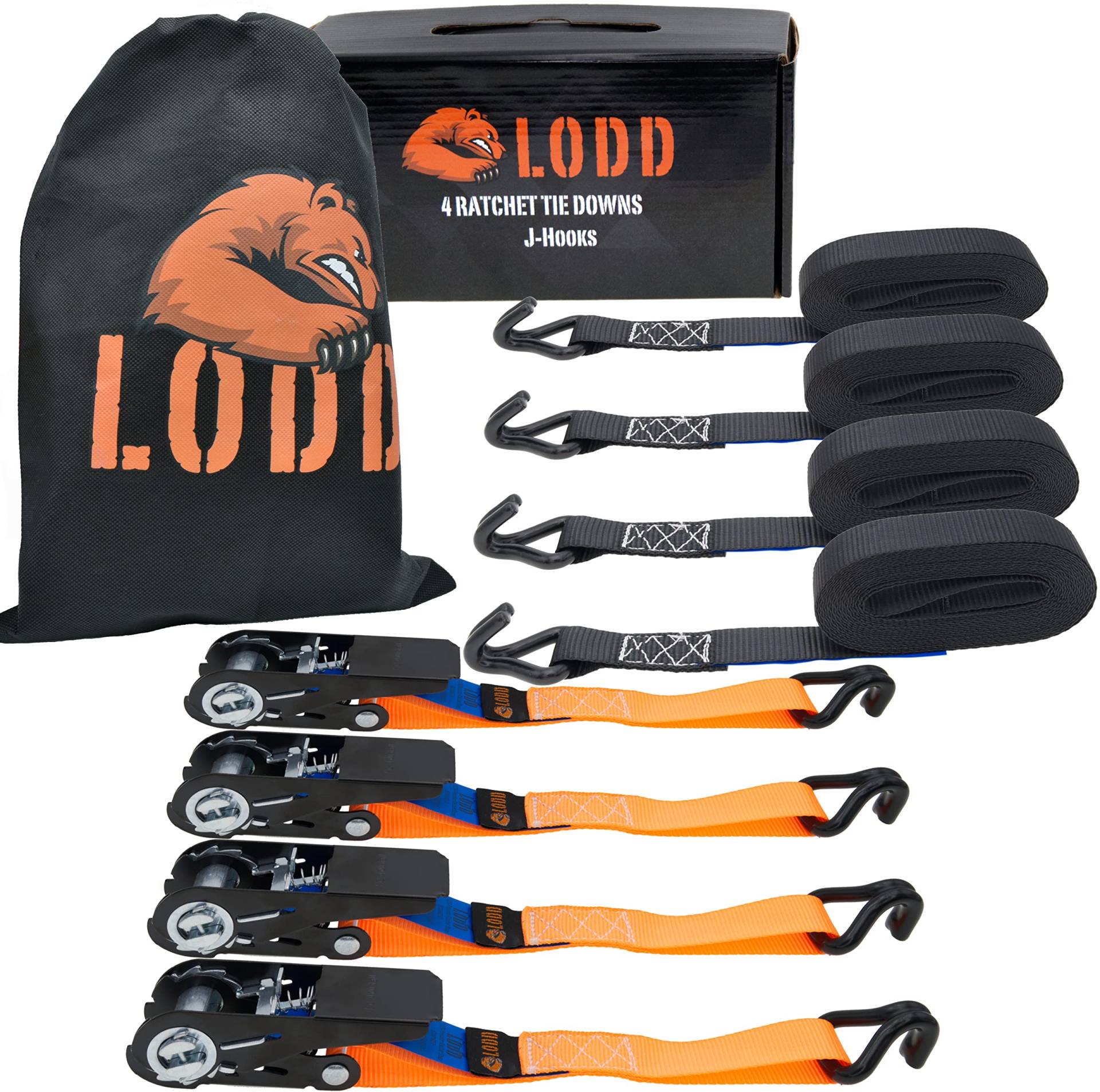 LODD - 4 Spanngurte mit Ratsche, 4 m x 25 mm, Widerstand 800 kg, Haken aus Kunststoff, entspricht EN 12195-2, ideal für Gepäck, Möbel, Anhänger von LODD
