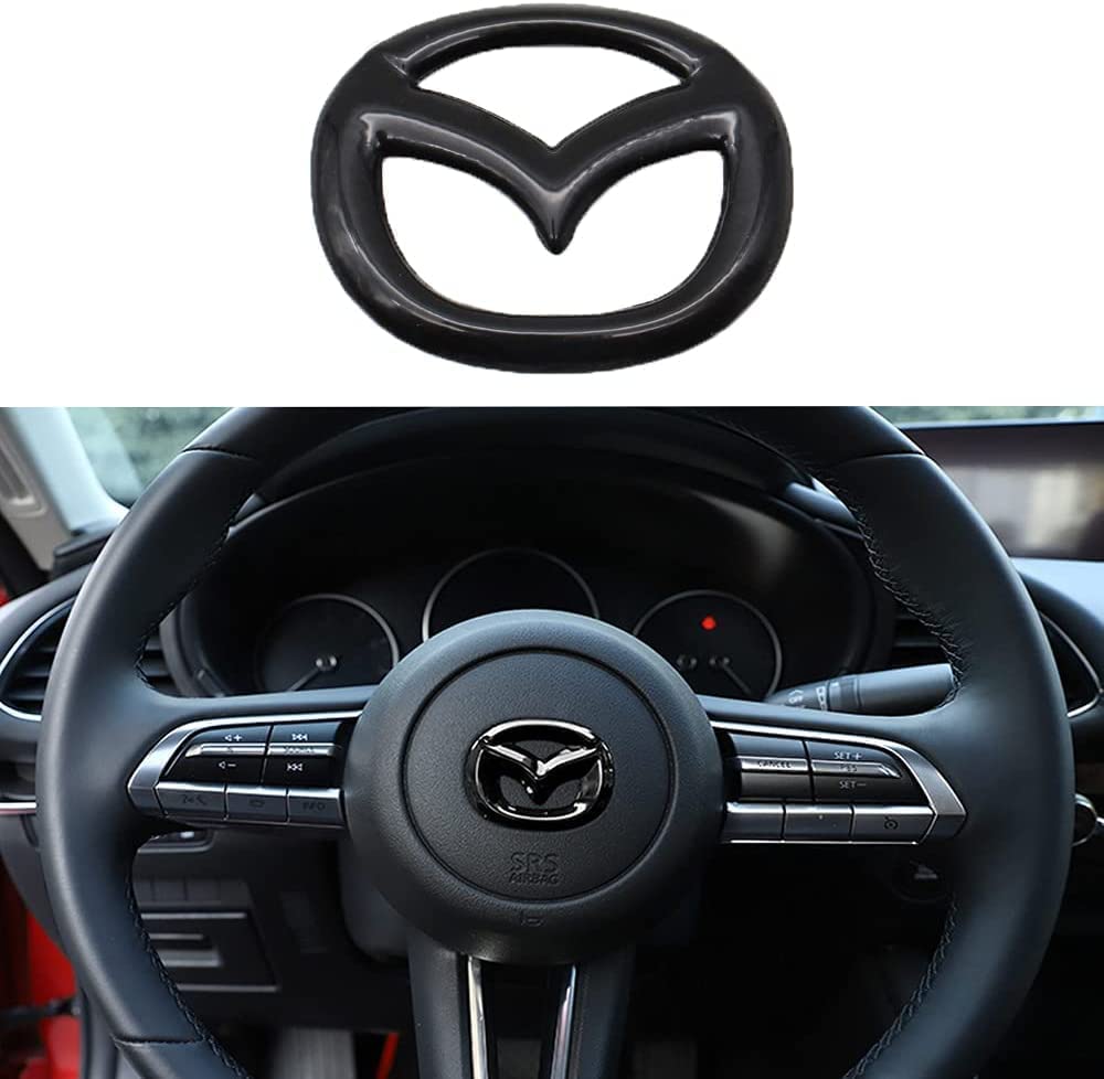 LOERSS Auto Lenkradabdeckungs Dekorationsaufkleber, Für Mazda 3 6 CX-3 CX-5 CX-9, Emblem Logo Rahmen Aufkleber, Innenstyling Modifikationszubehör,Bla-ck von ZOUXO