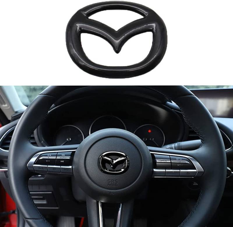 LOERSS Auto Lenkradabdeckungs Dekorationsaufkleber, Für Mazda 3 6 CX-3 CX-5 CX-9, Emblem Logo Rahmen Aufkleber, Innenstyling Modifikationszubehör,Bla-ck von ZOUXO