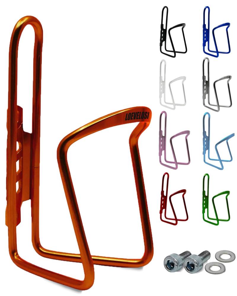 Flaschenhalter Fahrrad Orange aus Aluminium Extra Verstärkt für Rennrad MTB Trekkingrad Kinderfahrrad Universal Passend Getränkehalter mit Montageschrauben Trinkflaschenhalter Trinkflaschenhalterung von LOEVELOSI