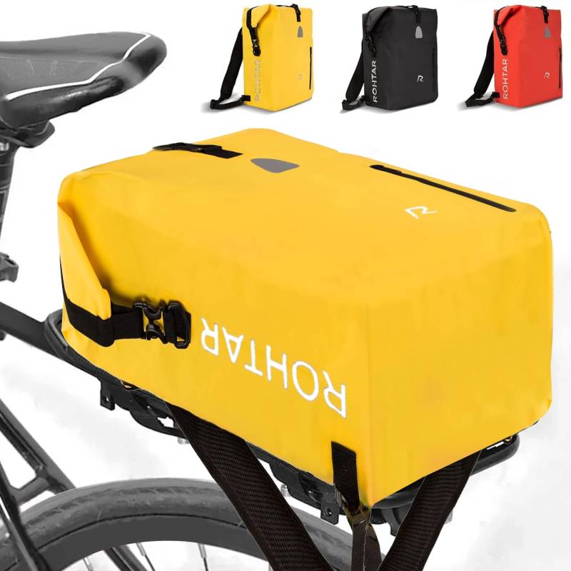 LOFERMA Fahrradtasche 25L – wasserdichte Gepäckträgertasche & Rucksack zum Umhängen | Ideal für Pendler, Touren & Alltag | Reflektierende Details & Robuste Verarbeitung (Gelb) von LOFERMA