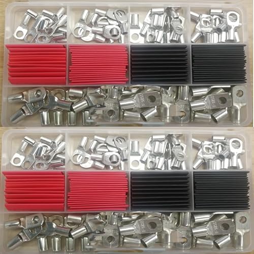 120PCS SC6-SC25 Multi-size Terminals Battery Wire Welding Cable Connectors Kit Bolt Hole Tinned Cable Lugs+Heat Shrink Tube von LOFWSGPRX