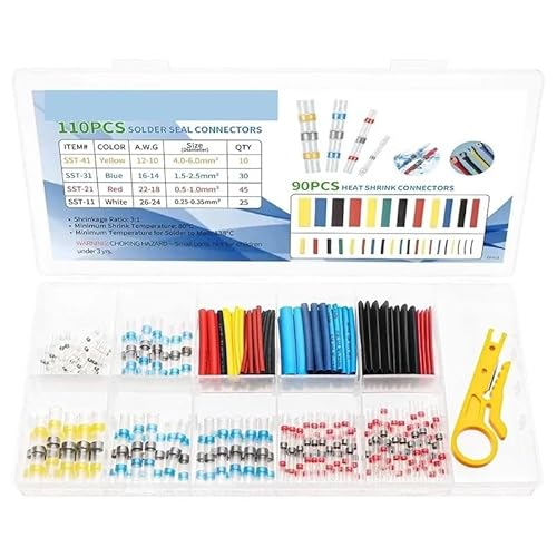 200PCS Heat Shrink Terminals 110pcs Heat Shrinkable Tube Wire Cable Soldered Connector+90PCS Heat Shrink Tubing Stripping Knife von LOFWSGPRX