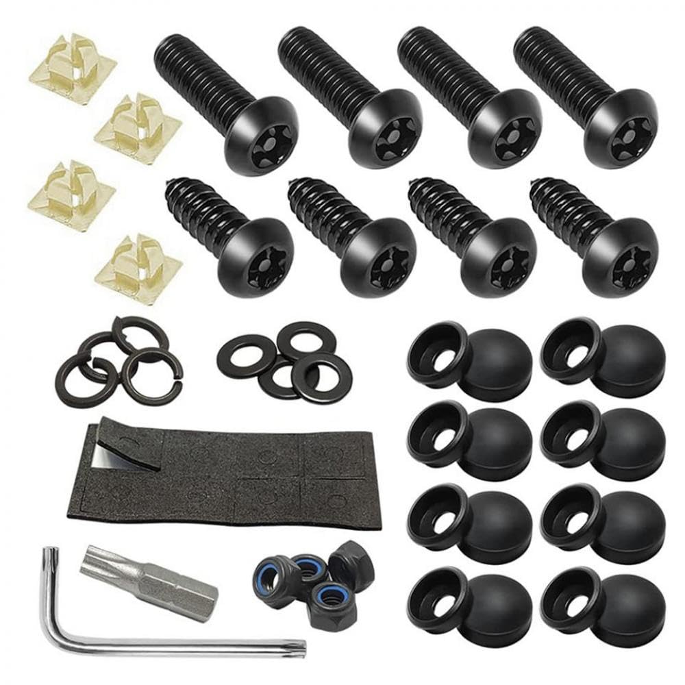 Edelstahl-Anti-Diebstahl-Kennzeichen-Schraubenschrauben-Kit kompatibel mit dem Autobild-Rahmen Kompatibel mit die vordere Stoßfängermontage Edelstahl-Anti-Diebstahl-Kennzeichen-Schraubenschrauben-Kit kompatibel mit dem Autobild-Rahmen Kompatibel mit die vordere Stoßfängermontage von LOGFDPYM