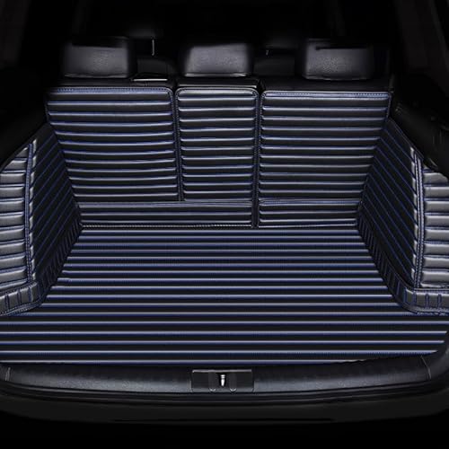Kofferraummatte Auto Kofferraummatten für M-ercedes Benz GLB 5seat 2020-2022 2023, Künstlich Leder Schutzmatte rutschfest Kofferraumwanne Wasserdicht,C-Black/Blue von LOLUZ
