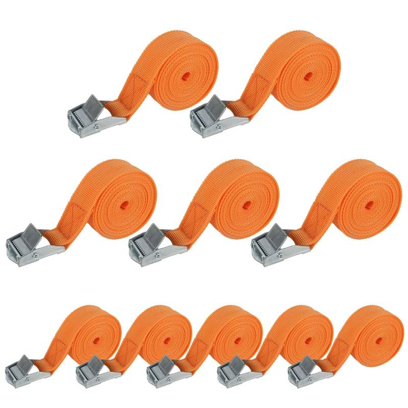 LOLYSIC 10 Stück 2.5CM x 2M Spanngurt Strapazierfähige Sicherheitsgurte bis zu 600 lbs für Kajak, Fracht, Gepäck, Cinch, Kanu, Fahrräder, Motorräder, LKW (orange) von LOLYSIC