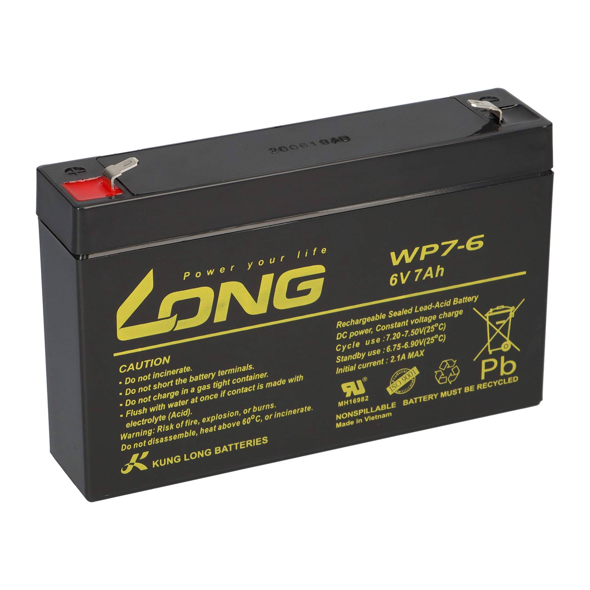 LONG AGM-Batterie kompatibel 3-FM-7 20HR 3 FM 7 3FM7 6V 7Ah AGM-Blei wie 7,0Ah 7,2Ah von LONG