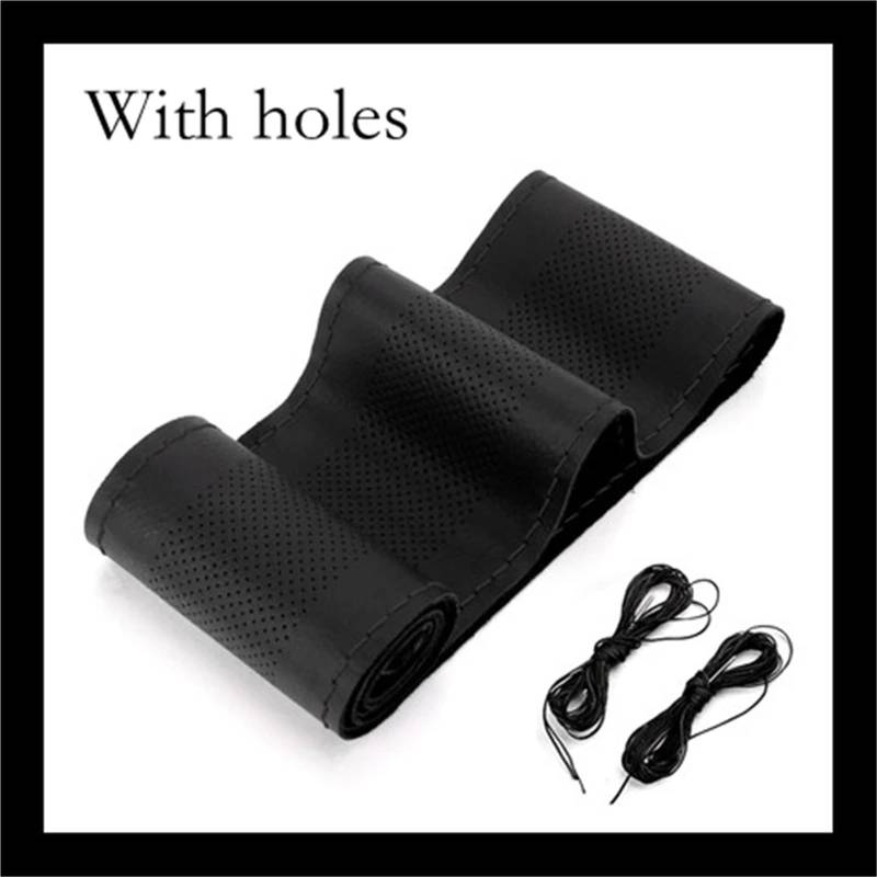 Auto-Lenkradabdeckung 15 Zoll/38 cm Auto-Lenkradbezug Weiches Kunstledergeflecht Am Lenkrad Mit Nadel- Und Fadenzubehör Lenkradschutz(A Black) von LONPEXDT