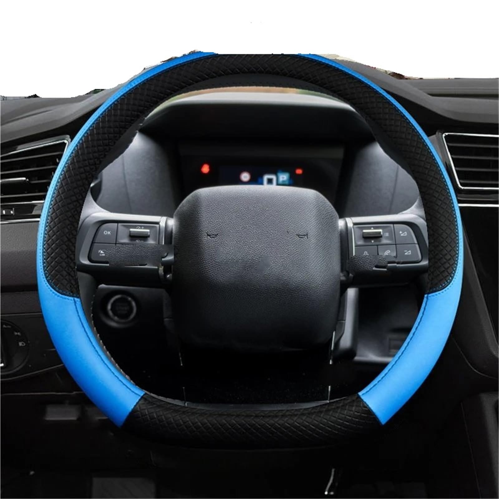 Auto-Lenkradabdeckung Für Citroen Für C4 2021 2022 2023 Auto Lenkrad Abdeckung PU Leder Nicht-Slip Auto Zubehör Lenkradschutz(Blau) von LONPEXDT