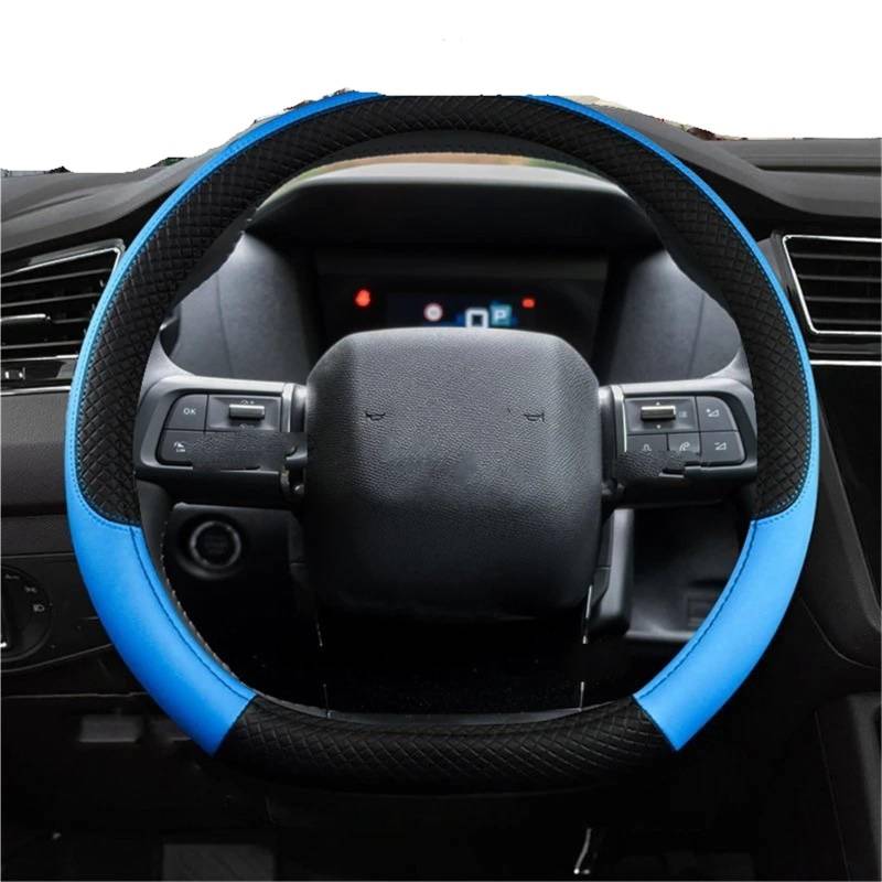 Auto-Lenkradabdeckung Für Citroen Für C4 2021 2022 2023 Auto Lenkrad Abdeckung PU Leder Nicht-Slip Auto Zubehör Lenkradschutz(Blau) von LONPEXDT