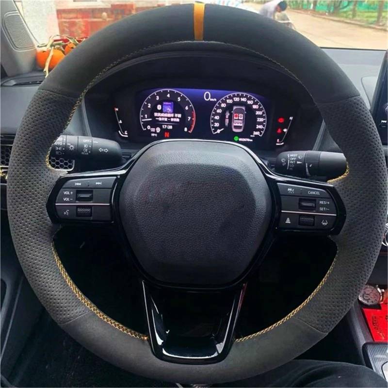 Auto-Lenkradabdeckung Für Civic 11 XI 2021 2022 Komfortable Wildleder Leder Auto Lenkrad Abdeckung Auto Innen Auto Zubehör Lenkradschutz(Yellow Thread) von LONPEXDT
