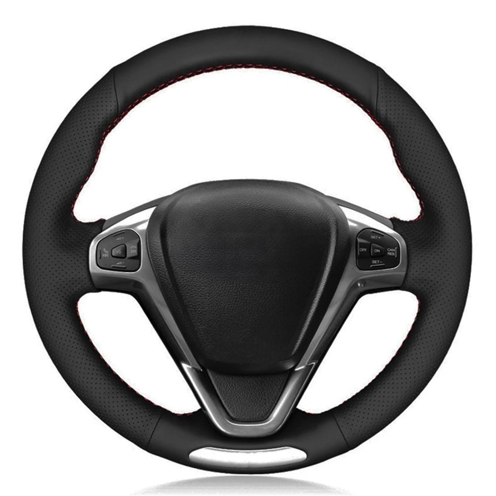 Auto-Lenkradabdeckung Für Ford Für Fiesta ST 2013 2014 2015 2016 2017 2018 Auto Lenkrad Abdeckung Hand-genäht Schwarz Künstliche Leder Lenkradschutz(Red Thread) von LONPEXDT