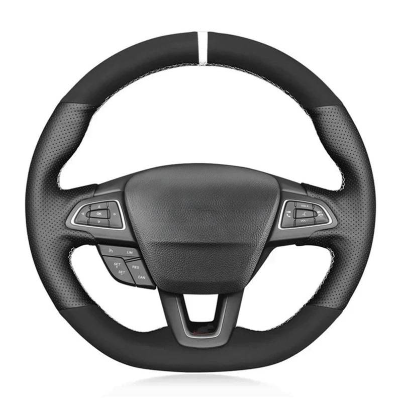 Auto-Lenkradabdeckung Für Ford Für Focus (RS | ST | ST-Line) 2015 2016 2017 2018 Für Kuga Für Ecosport Schwarz Wildleder Auto Lenkrad Abdeckung Auto Zubehör Lenkradschutz(Light Blue Thread) von LONPEXDT