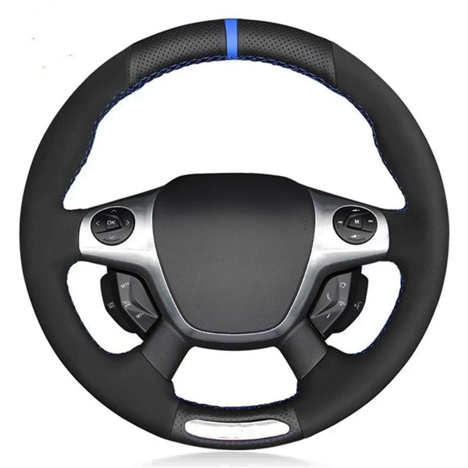 Auto-Lenkradabdeckung Für Ford Für Focus 3 ST 2012 2013 2014 Auto Lenkrad Abdeckung Hand-genäht Weiche Schwarz Wildleder Lenkradschutz(Red Blue Thread) von LONPEXDT