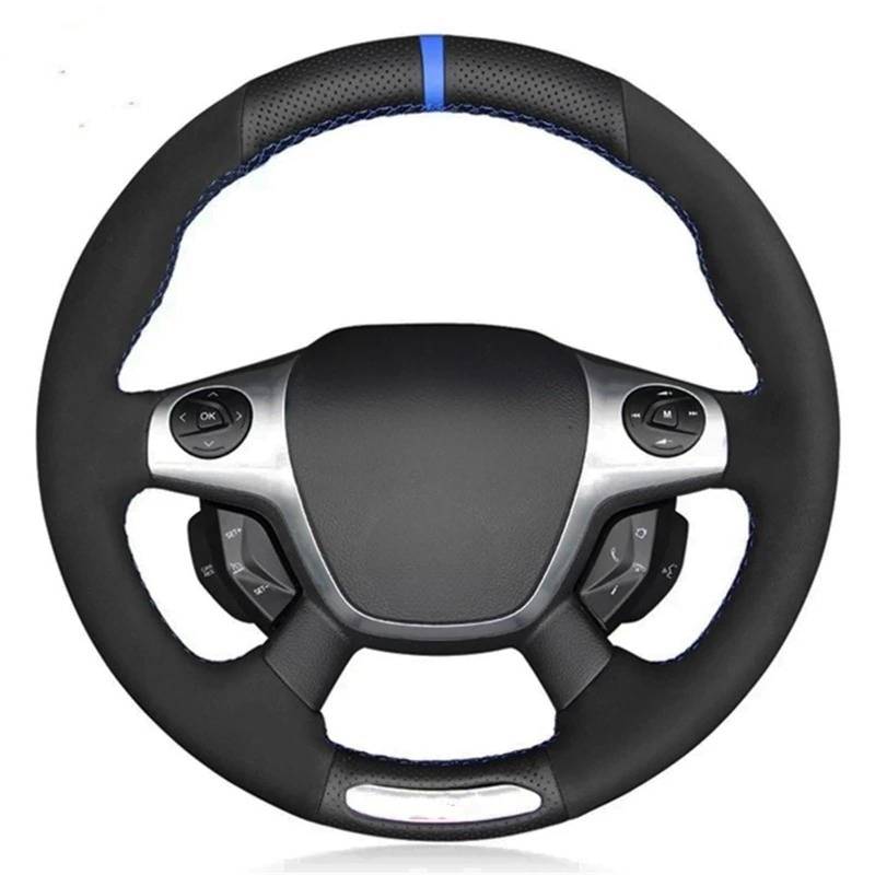 Auto-Lenkradabdeckung Für Ford Für Focus 3 ST 2012 2013 2014 Auto Lenkrad Abdeckung Hand-genäht Weiche Schwarz Wildleder Lenkradschutz(Red Blue Thread) von LONPEXDT