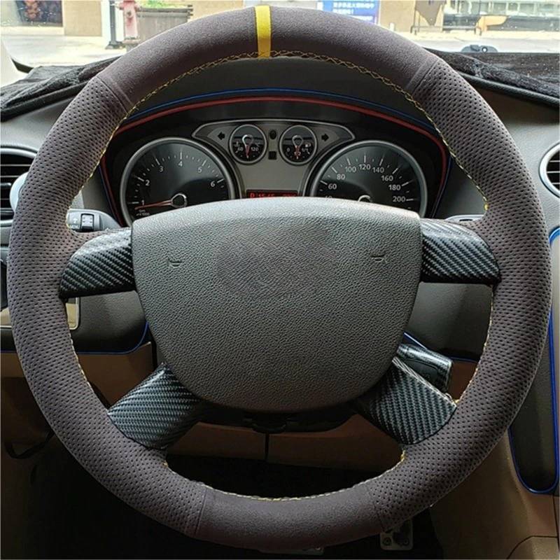 Auto-Lenkradabdeckung Für Ford Für Kuga 2008 2009 2010 2011 Für Focus 2 2005-2011 Für C-MAX 2007-2010 Auto Lenkrad Geflecht Abdeckung Hand Nähen Anti-Slip Wildleder Leder Lenkradschutz(Light Blue Thre von LONPEXDT