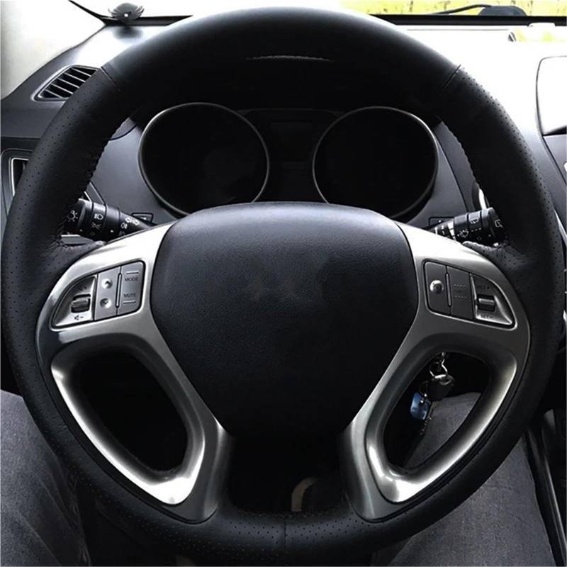 Auto-Lenkradabdeckung Für Hyundai Für Ix35 Für Tucson 2 2011 2012 2013 2014 2015 Auto Lenkrad Abdeckung Schwarz Hand Stich Mikrofaser Leder Lenkradschutz(Yellow Thread) von LONPEXDT