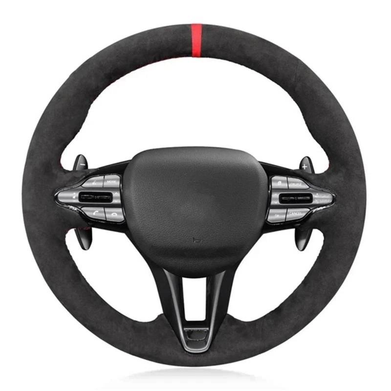 Auto-Lenkradabdeckung Für Hyundai Für Veloster N 2019 2020 2021 Für I30 N 2018 2019 2020 Nicht-Slip Schwarz Wildleder Leder Geflecht Auto Lenkrad Abdeckung Lenkradschutz(Red Blue Thread) von LONPEXDT