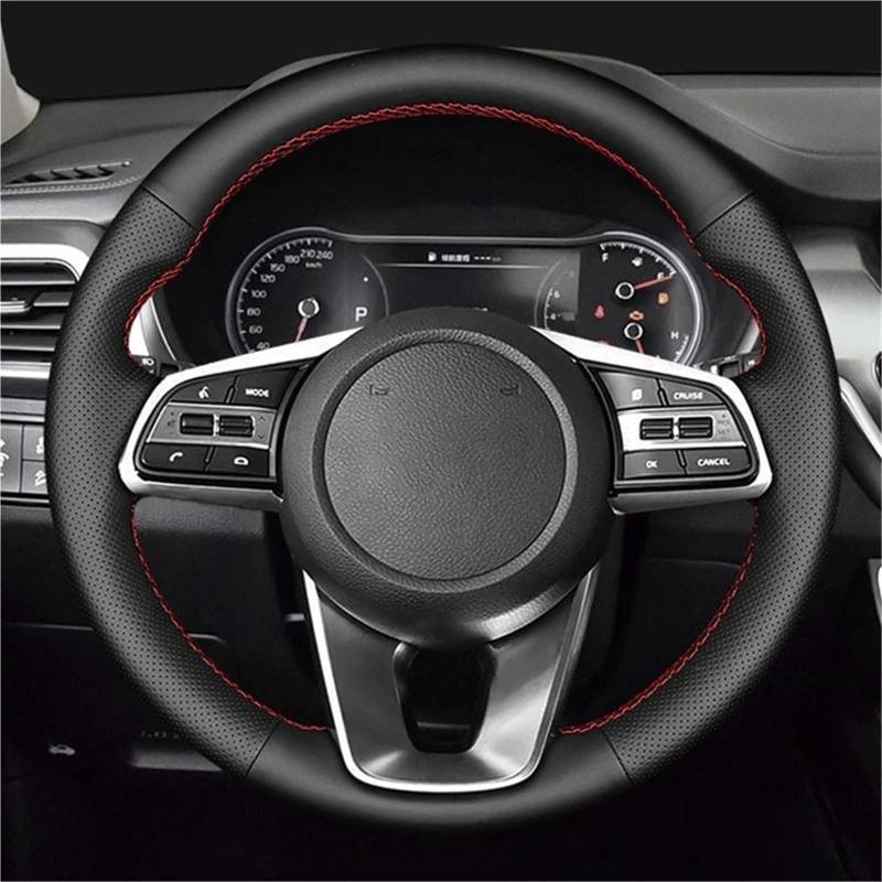 Auto-Lenkradabdeckung Für Kia Für K5 Für Optima 2018 2019 Für Sportage 3 2019 Für Forte Für Ceed 2017 2018 2019 Auto Lenkrad Abdeckung Schwarz Künstliche Leder Geflecht Lenkradschutz(Red Thread) von LONPEXDT