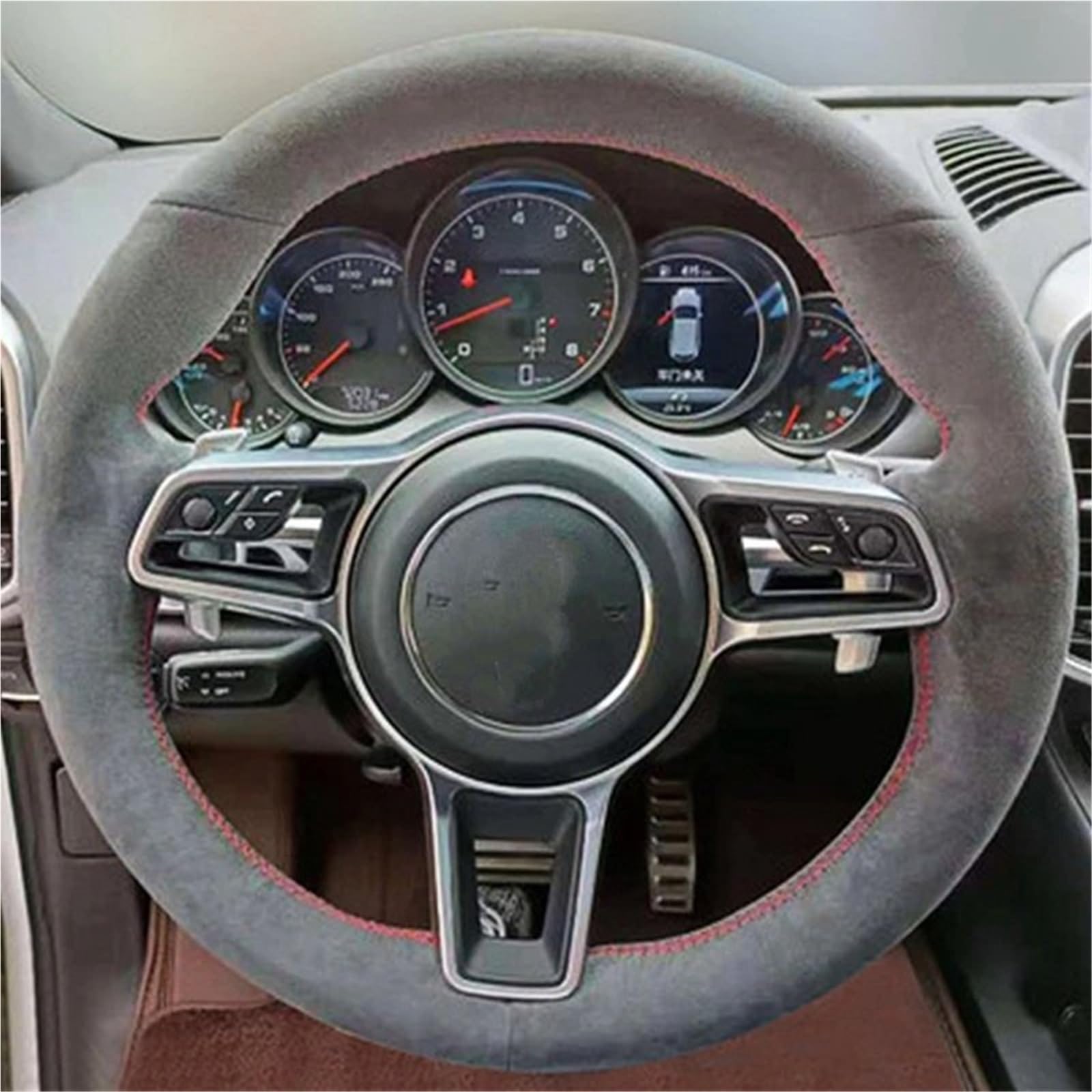 Auto-Lenkradabdeckung Für Macan Für Cayenne 2015 2016 Bequeme Wildleder Auto Lenkrad Abdeckung Auto Teile Auto Zubehör Lenkradschutz(Light Blue Thread) von LONPEXDT