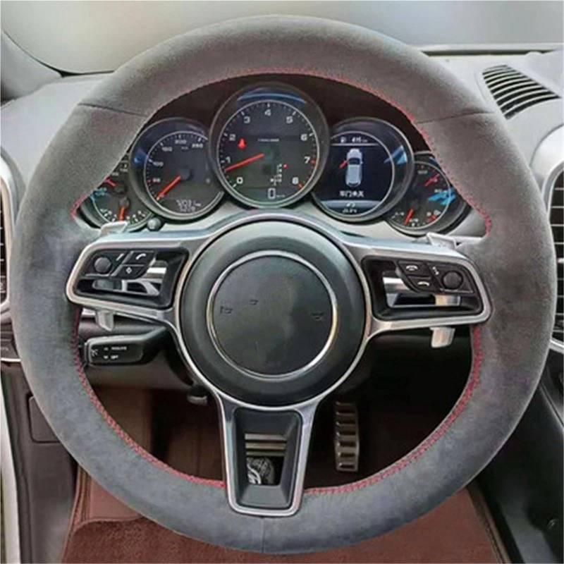 Auto-Lenkradabdeckung Für Macan Für Cayenne 2015 2016 Bequeme Wildleder Auto Lenkrad Abdeckung Auto Teile Auto Zubehör Lenkradschutz(Red Thread) von LONPEXDT