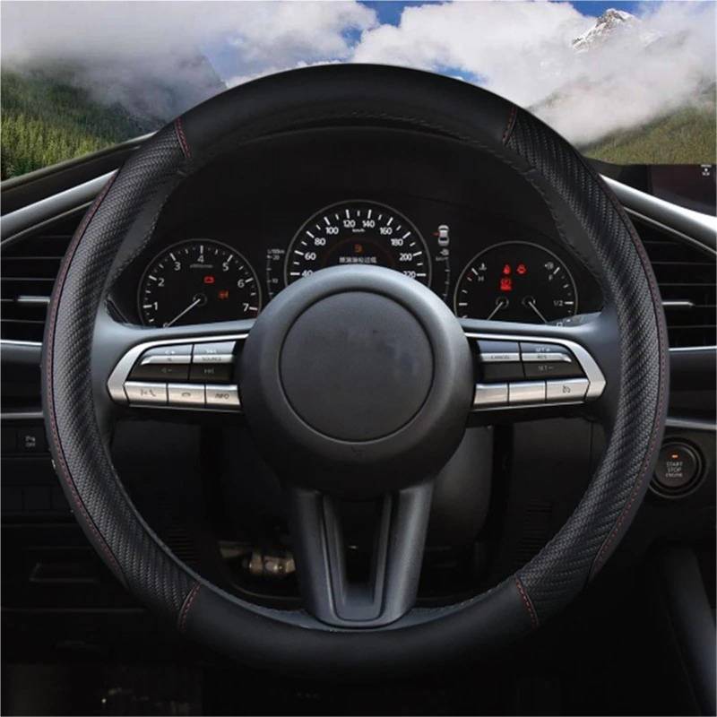 Auto-Lenkradabdeckung Für Mazda 3 Für Axela 2019 2020 2021 Für CX-30 2020 2021 Für MX-30 Für CX-5 Für CX-50 2021 Auto Zubehör PU Leder Auto Lenkrad Abdeckung Lenkradschutz(Schwarz) von LONPEXDT
