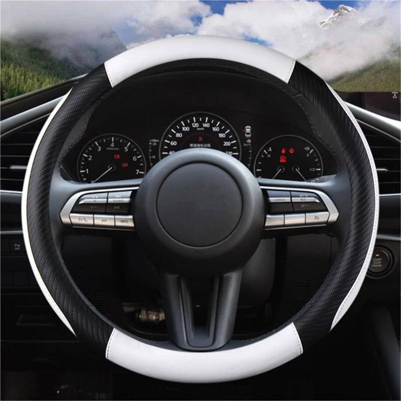 Auto-Lenkradabdeckung Für Mazda 3 Für Axela 2019 2020 2021 Für CX-30 2020 2021 Für MX-30 Für CX-5 Für CX-50 2021 Auto Zubehör PU Leder Auto Lenkrad Abdeckung Lenkradschutz(Weiß) von LONPEXDT