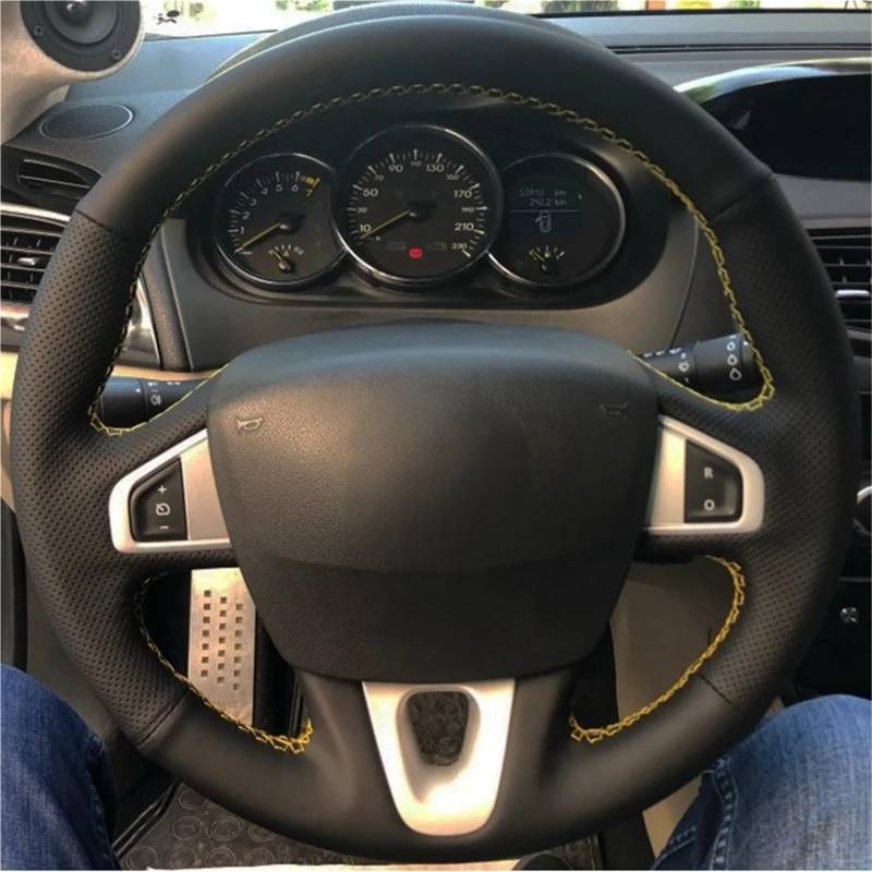 Auto-Lenkradabdeckung Für Megane 3 2009 2010 2011 2012 2013 2014 Für Scenic 2010 2011-2015 Für Fluence ZE 2009-2016 rutschfeste Schwarze Kunstleder-Autolenkradabdeckung Lenkradschutz(Black Thread) von LONPEXDT