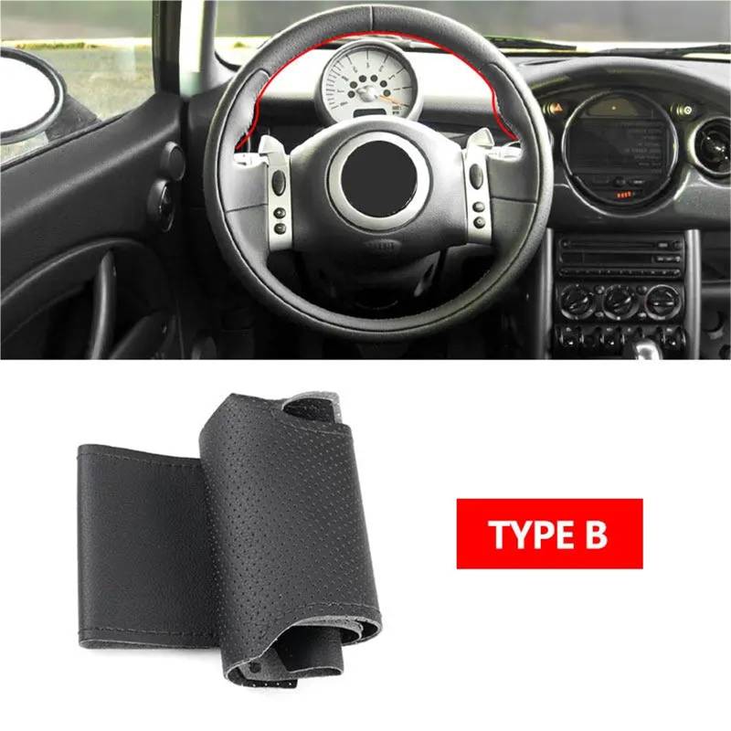 Auto-Lenkradabdeckung Für Mini Für Coupe 2001-2006 Für Cabrio 2004 2005 2006 2007 2008 Für Mini Für R50 Für R53 Für R60 Auto Lenkrad Leder Abdeckung Geflecht Auf Lenkrad Lenkradschutz(Type B black lin von LONPEXDT