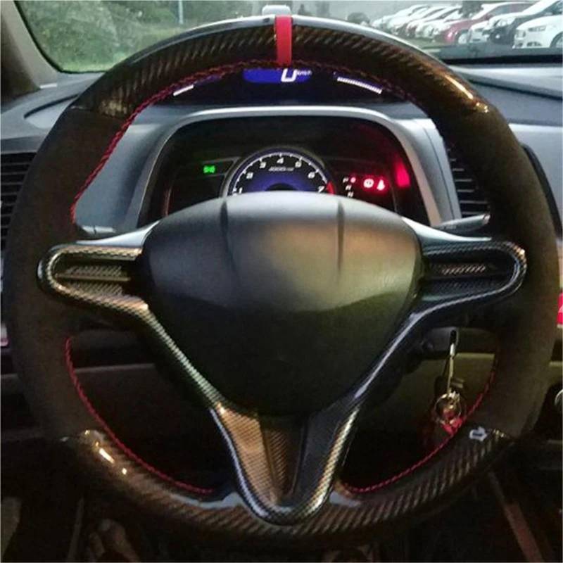 Auto-Lenkradabdeckung Für Old Für Civic 2004 2005 2006 2007 2008 2009-2011 (3-Speichen) Für Civic Für Civic 8 2006-2009 Schwarze Wildleder-Carbonfaser-Autolenkradabdeckung Lenkradschutz(White Thread) von LONPEXDT