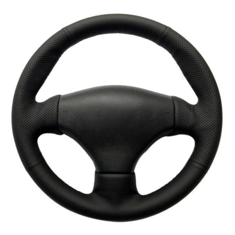 Auto-Lenkradabdeckung Für Peugeot 206 1998 1999 2000 2001 2002 2003 2004 2005 206 SW 2003 2004 2005 206 CC 2004 2005 Auto-Lenkradbezug Aus Schwarzem Kunstleder Handgenäht Lenkradschutz(Light Blue Thre von LONPEXDT