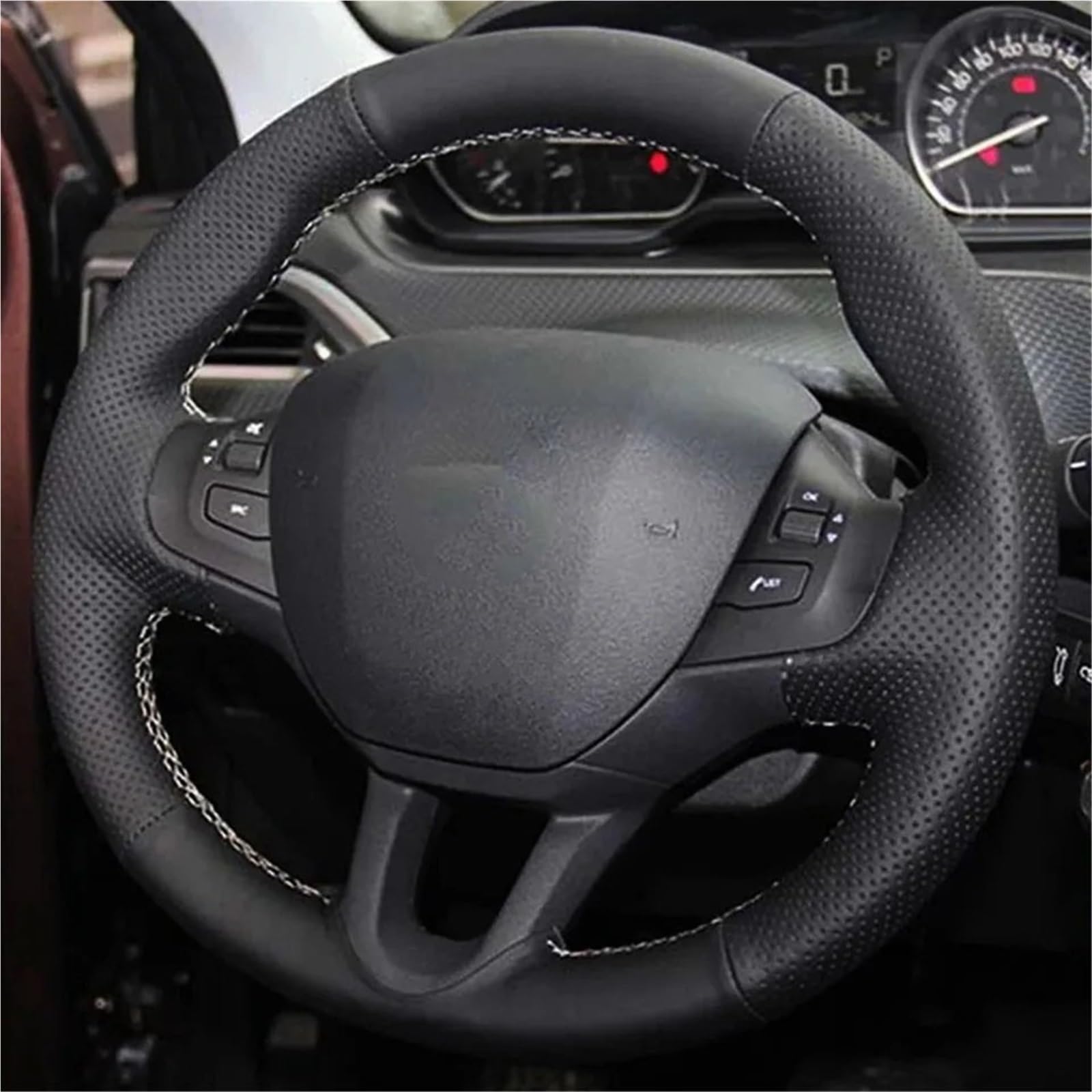 Auto-Lenkradabdeckung Für Peugeot 208 Für Peugeot 2008 Auto-Innenraum Autoprodukte Schwarzes Tragbares Kunstleder-Autozubehör Lenkradbezug Lenkradschutz(Black Thread) von LONPEXDT