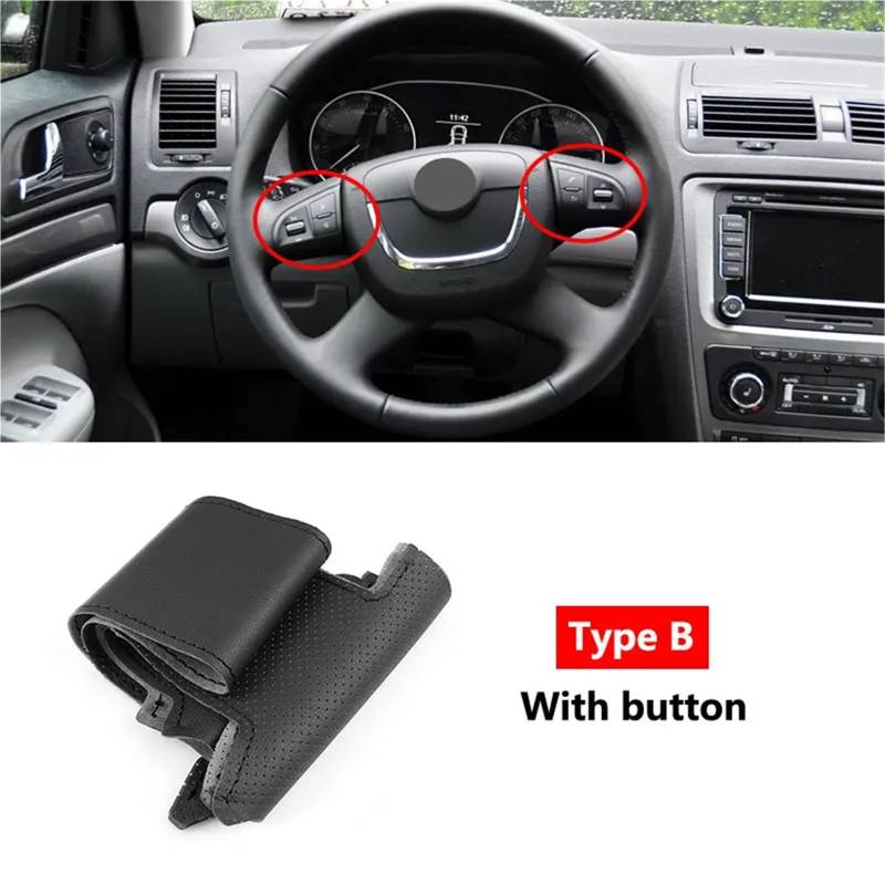Auto-Lenkradabdeckung Für Skoda Für Octavia Für Fabia Für Superb Für Roomster 2009-2012 Für Citigo 2011 2012 Perforierte Mikrofaser Leder Hand Geflecht Lenkrad Abdeckung Lenkradschutz(Type B black lin von LONPEXDT