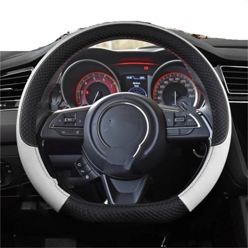 Auto-Lenkradabdeckung Für Suzuki Für Swift 2017 2018 2019 2020 2021 Auto Lenkrad Abdeckung Mikrofaser Leder Carbon Faser Auto Zubehör Lenkradschutz(D Shape White) von LONPEXDT