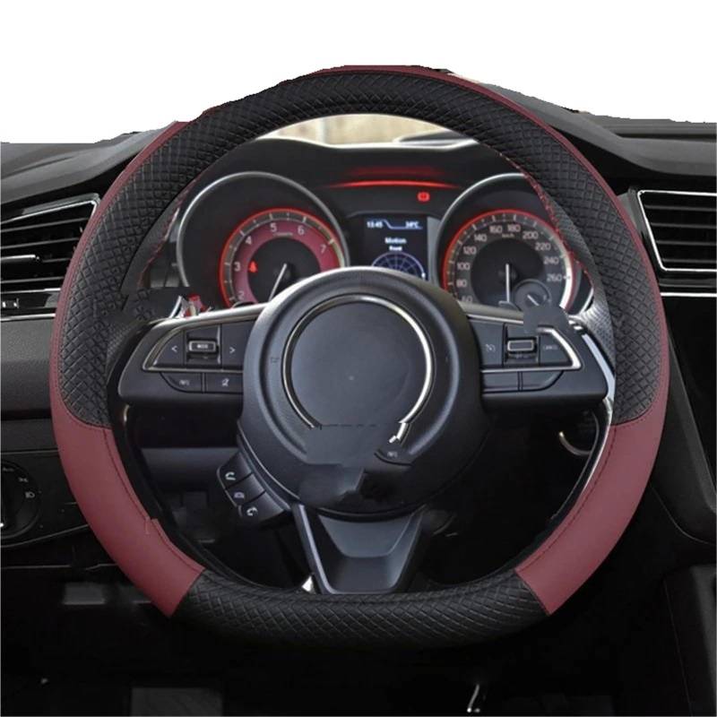 Auto-Lenkradabdeckung Für Suzuki Für Swift 2017 2018 2019 2020 2021 Auto Lenkrad Abdeckung Mikrofaser Leder Carbon Faser Auto Zubehör Lenkradschutz(D Shape Wine Red) von LONPEXDT
