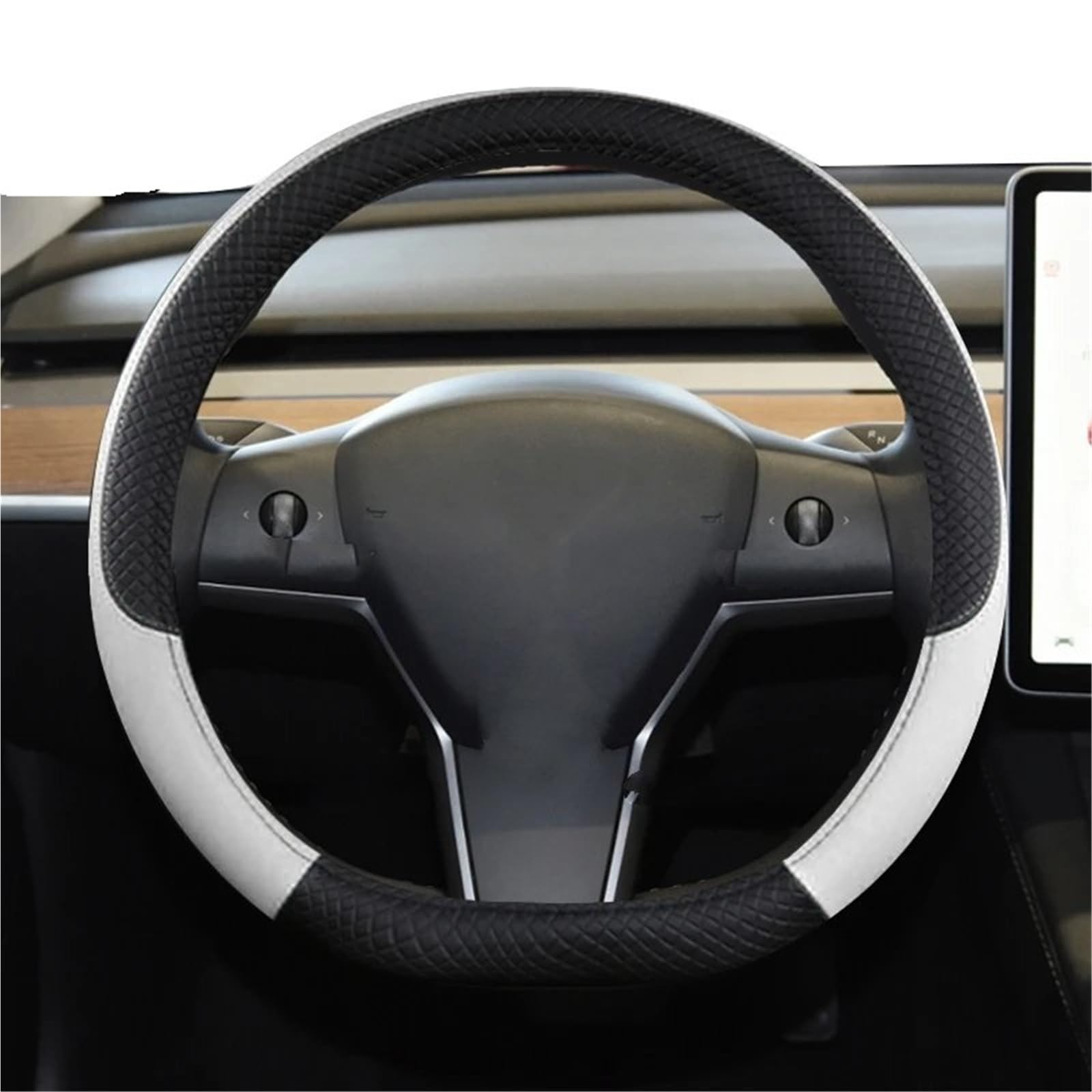 Auto-Lenkradabdeckung Für Tesla Für Modell 3 2016 2017 2018 2019 2020 2021 2022 2023 Auto Lenkrad Abdeckung PU Leder Nicht-Slip Auto Zubehör Lenkradschutz(Weiß) von LONPEXDT