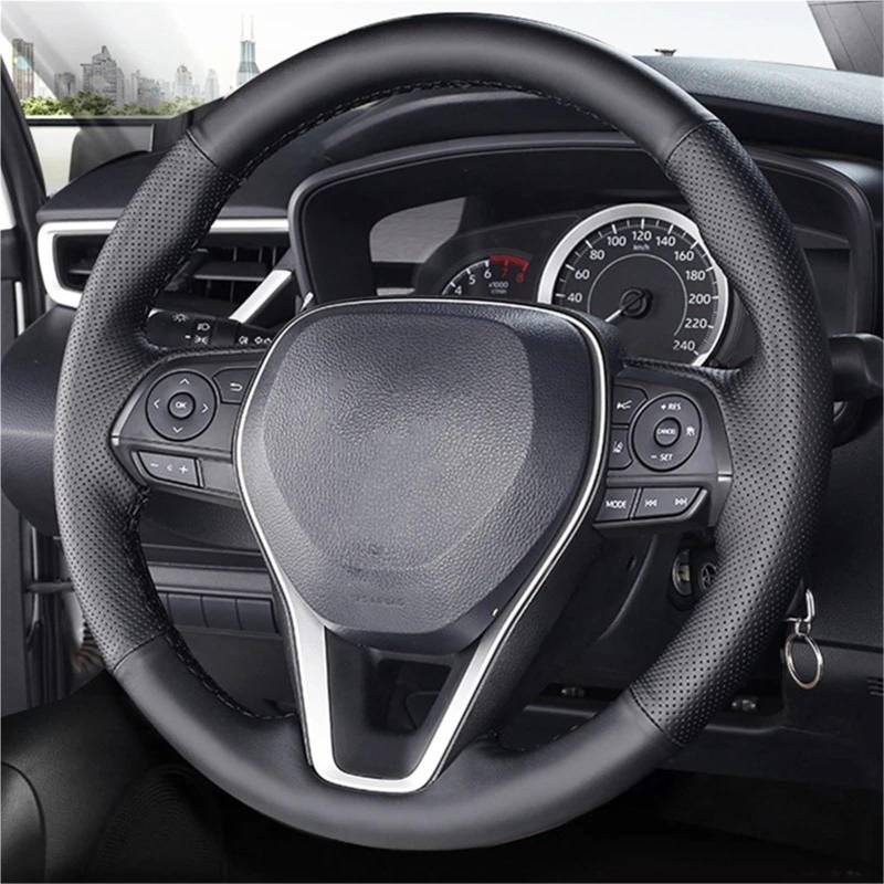 Auto-Lenkradabdeckung Für Toyota Für Avalon Für Camry Für Corolla Für RAV4 Für Crown 2018 2019 2020 2021 2022 Mikrofaser Leder Auto Lenkrad Abdeckung Lenkradschutz(Black Thread) von LONPEXDT