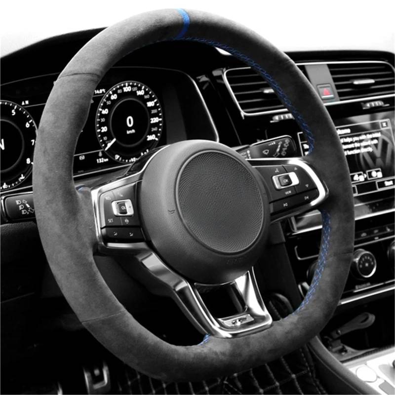 Auto-Lenkradabdeckung Für VW Für Golf 7 Für GTI Für Golf R Für MK7 Für Polo Für GTI Für Scirocco 2015 2016 Auto Lenkrad Geflecht Abdeckung Hand Nähen Wildleder Leder Lenkradschutz(Red Blue Thread) von LONPEXDT