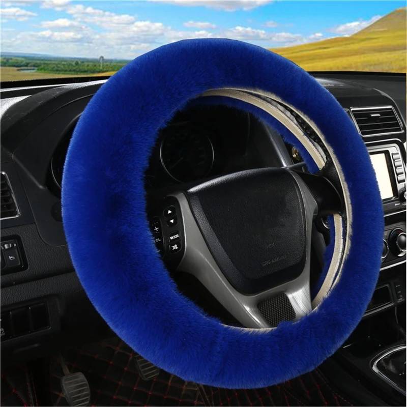Auto-Lenkradabdeckung Universal 36-39cm Auto Lenkrad Abdeckung Winter Flauschigen Kaninchen Haar Abdeckung Für Lenkrad Heizung Hände Auto Lenkung Wrap Lenkradschutz(Blau) von LONPEXDT