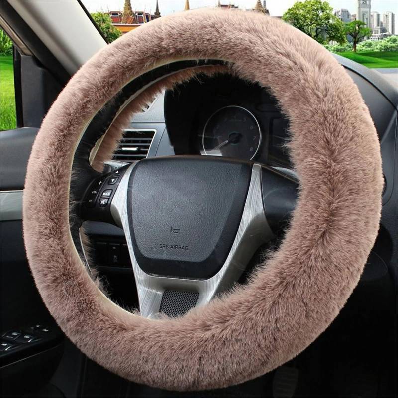 Auto-Lenkradabdeckung Universal 36-39cm Auto Lenkrad Abdeckung Winter Flauschigen Kaninchen Haar Abdeckung Für Lenkrad Heizung Hände Auto Lenkung Wrap Lenkradschutz(Camel) von LONPEXDT