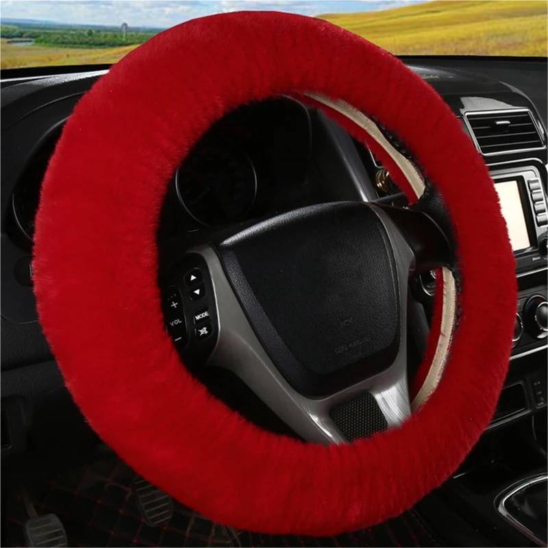 Auto-Lenkradabdeckung Universal 36-39cm Auto Lenkrad Abdeckung Winter Flauschigen Kaninchen Haar Abdeckung Für Lenkrad Heizung Hände Auto Lenkung Wrap Lenkradschutz(Dark red) von LONPEXDT