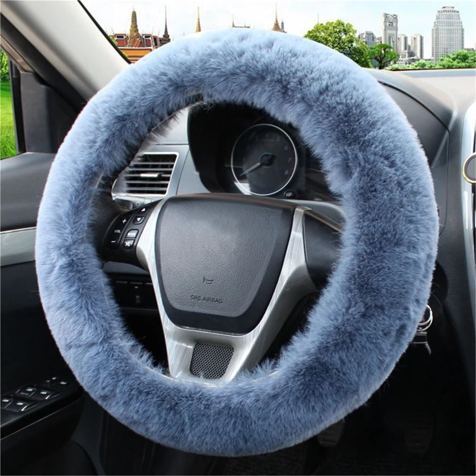 Auto-Lenkradabdeckung Universal 36-39cm Auto Lenkrad Abdeckung Winter Flauschigen Kaninchen Haar Abdeckung Für Lenkrad Heizung Hände Auto Lenkung Wrap Lenkradschutz(Grey) von LONPEXDT